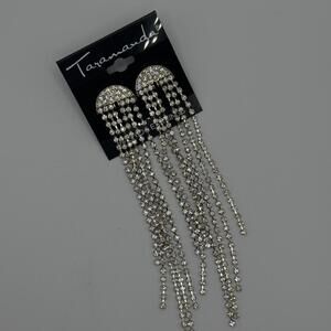 Taramanda Silver Crystal Fringe Statement Earrings